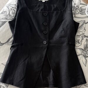 Banana Republic Linen  Black Sleeveless Button Front Fitted Top